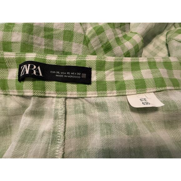 Zara Linen Blend Pleated Gingham Shorts, Green & White, Sz: XL, 82-01 - Picture 14 of 14